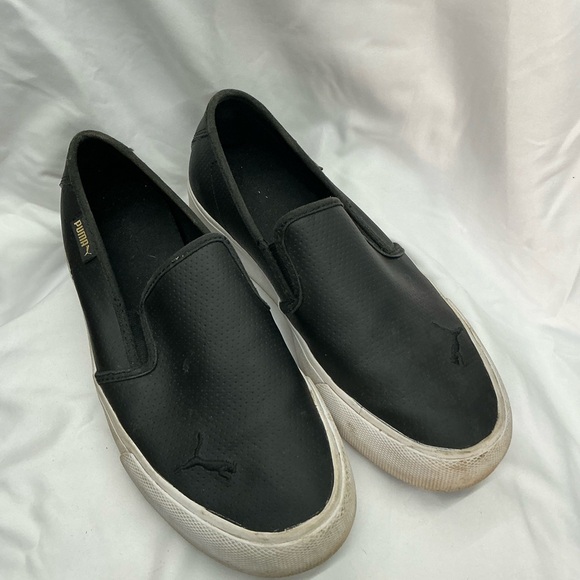 Puma Men's Black and White Slip-On Loafers - Picture 1 of 2